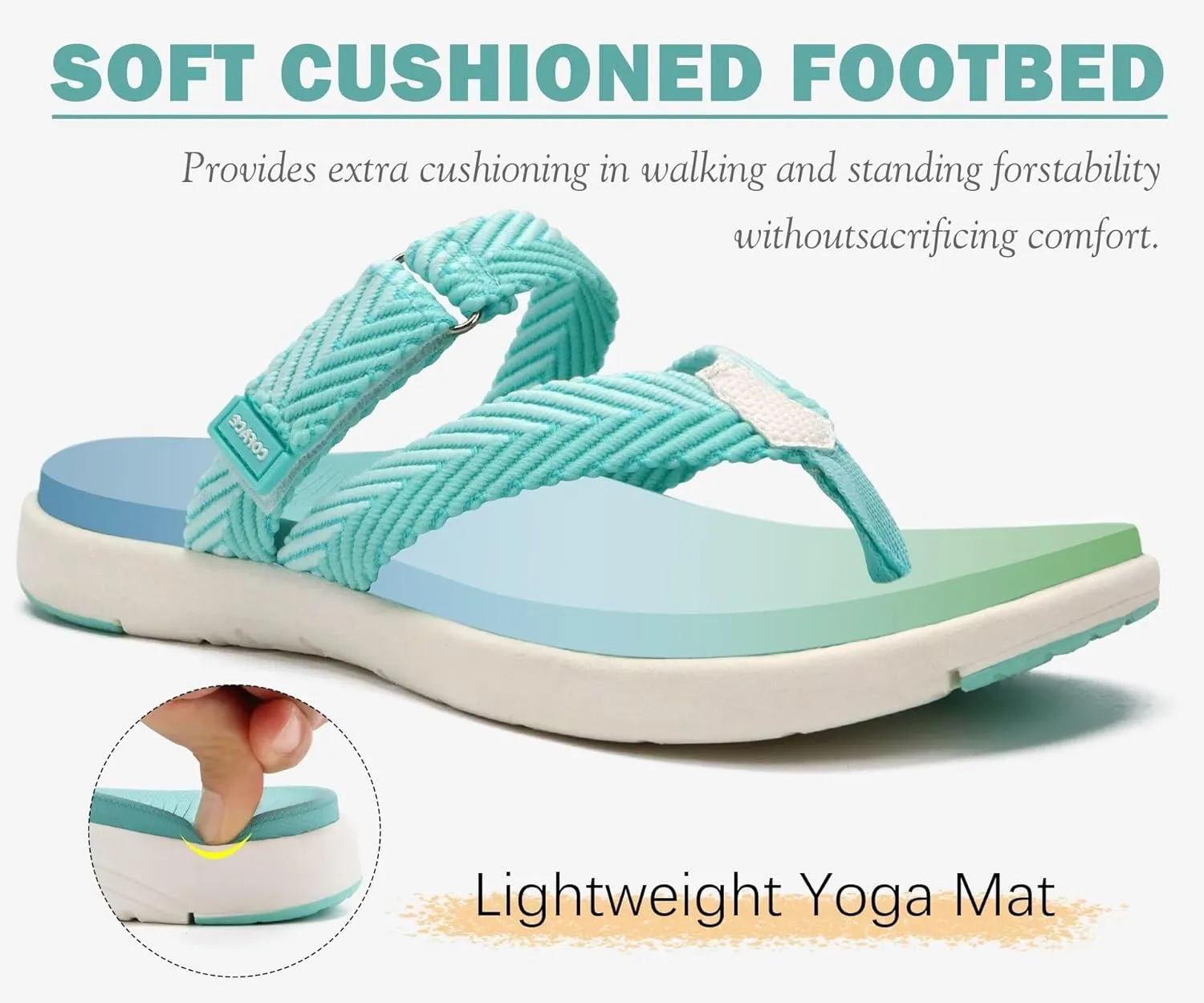 COFACE Womens Trendy Orthotic Flip Flops Lightweight Yoga Mat Thick Cushion Walking Thong Sandals Adjustable Slip On Slippers With Comfortable Plantar Fasciitis Arch Support