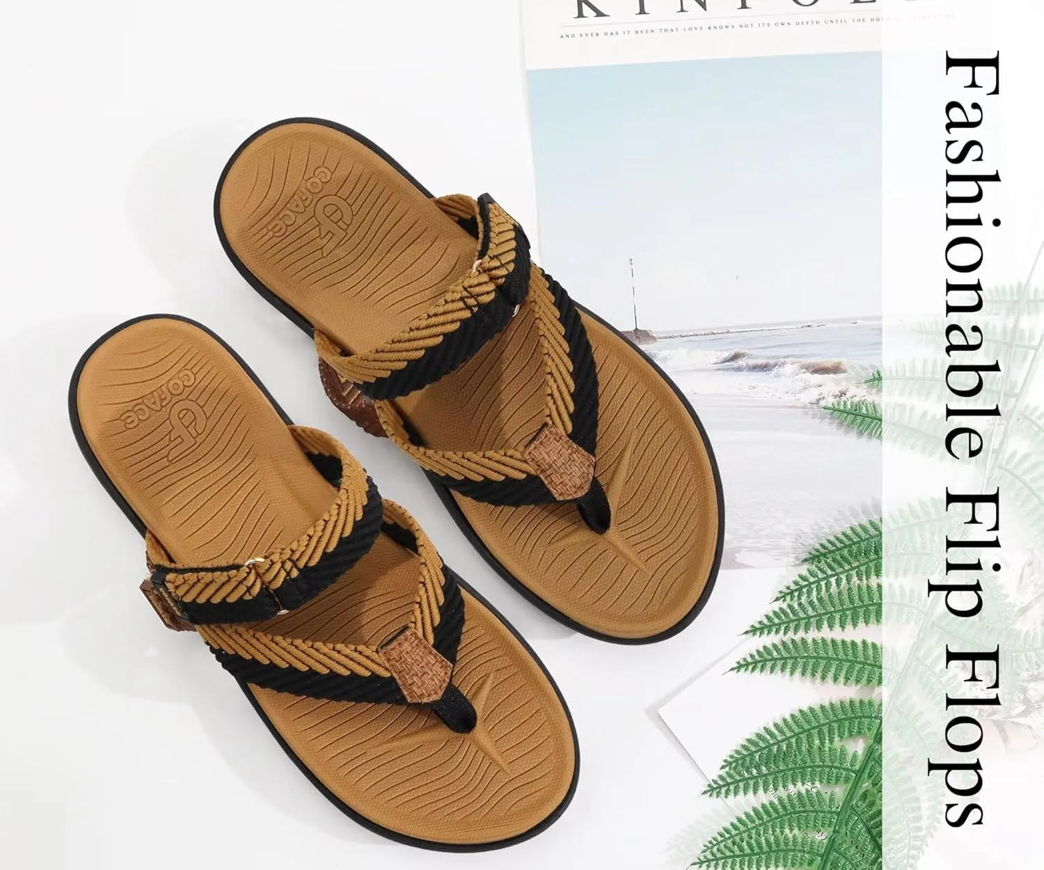 COFACE Womens Trendy Orthotic Flip Flops Lightweight Yoga Mat Thick Cushion Walking Thong Sandals Adjustable Slip On Slippers With Comfortable Plantar Fasciitis Arch Support