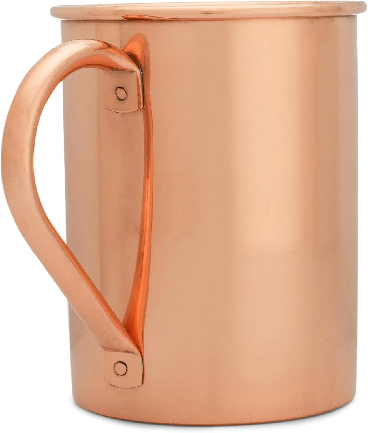 Copper Mules PURE Copper Mug RAW Copper Interior Ideal for Ayurvedic Health Benefits and Moscow Mules - Straight Smooth Finish - Authentic and Strong Riveited Handle - Holds 16oz