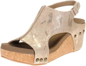 Corkys Footwear Women's Carley Wedge Taupe Metallic Size 11 With Adjustable Straps 2.5 Inch Wedge
