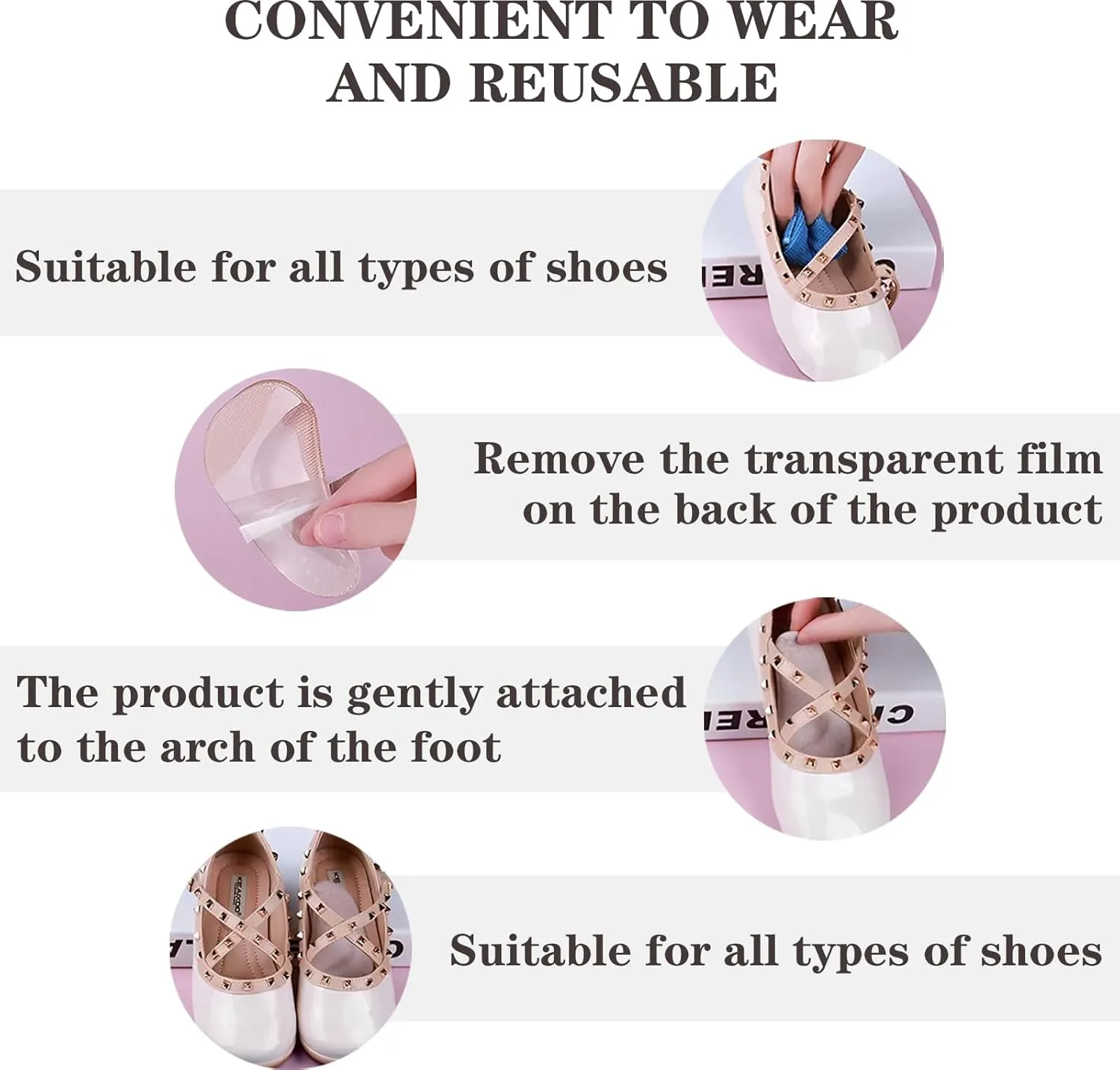 Correct-Position Gel Arch Support Insoles: Plantar Fasciitis & Flat Feet Relief, Adhesive Foot Pads for Pressure-Free Comfort- 6 Pairs (Clear*2 Beige*2 Black*2)