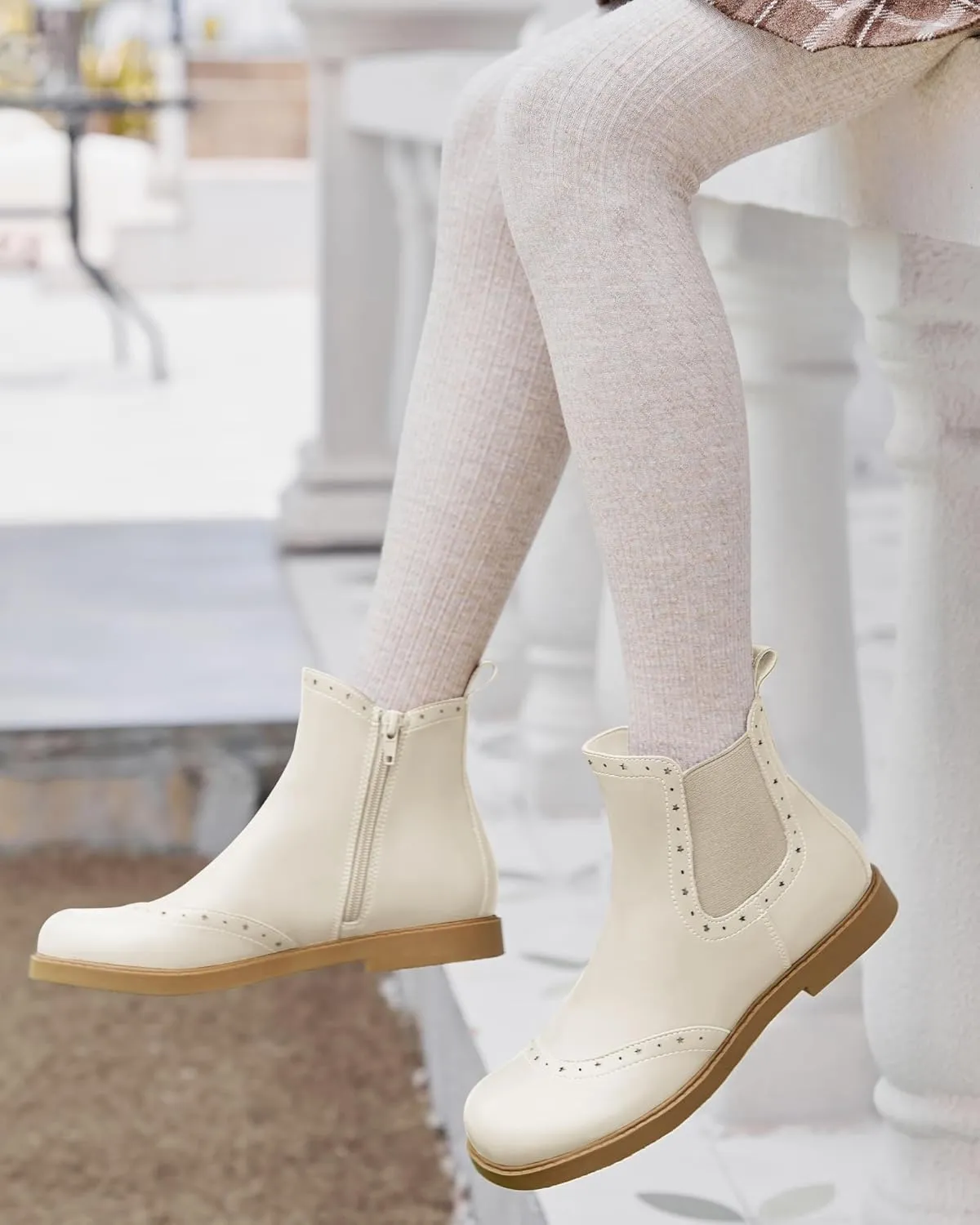 Coutgo Girls Chelsea Ankle Boots Side Zipper Comfortable Combat Dress Booties for Toddler/Little Kid/Big Kids