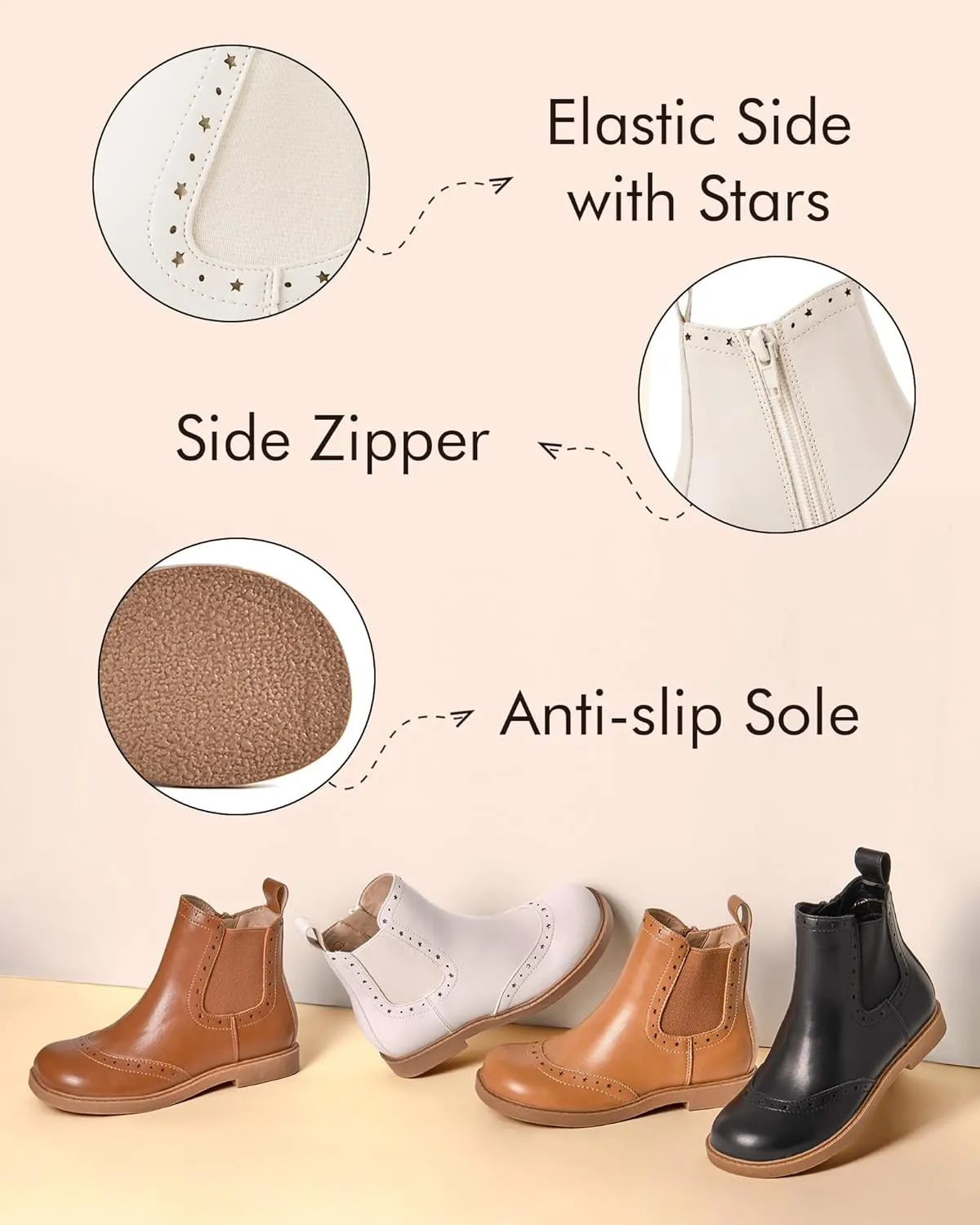 Coutgo Girls Chelsea Ankle Boots Side Zipper Comfortable Combat Dress Booties for Toddler/Little Kid/Big Kids