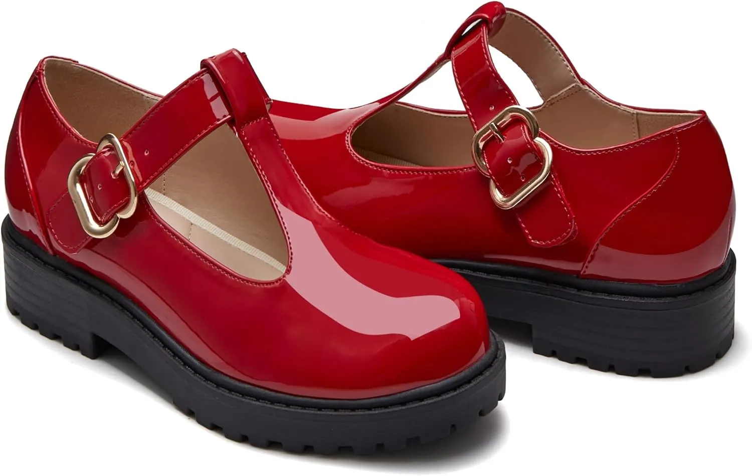 Coutgo Girls Mary Jane Dress Shoes Platform Loafers School Uniform Chunky Heel Closed Toe T-Strap Flats