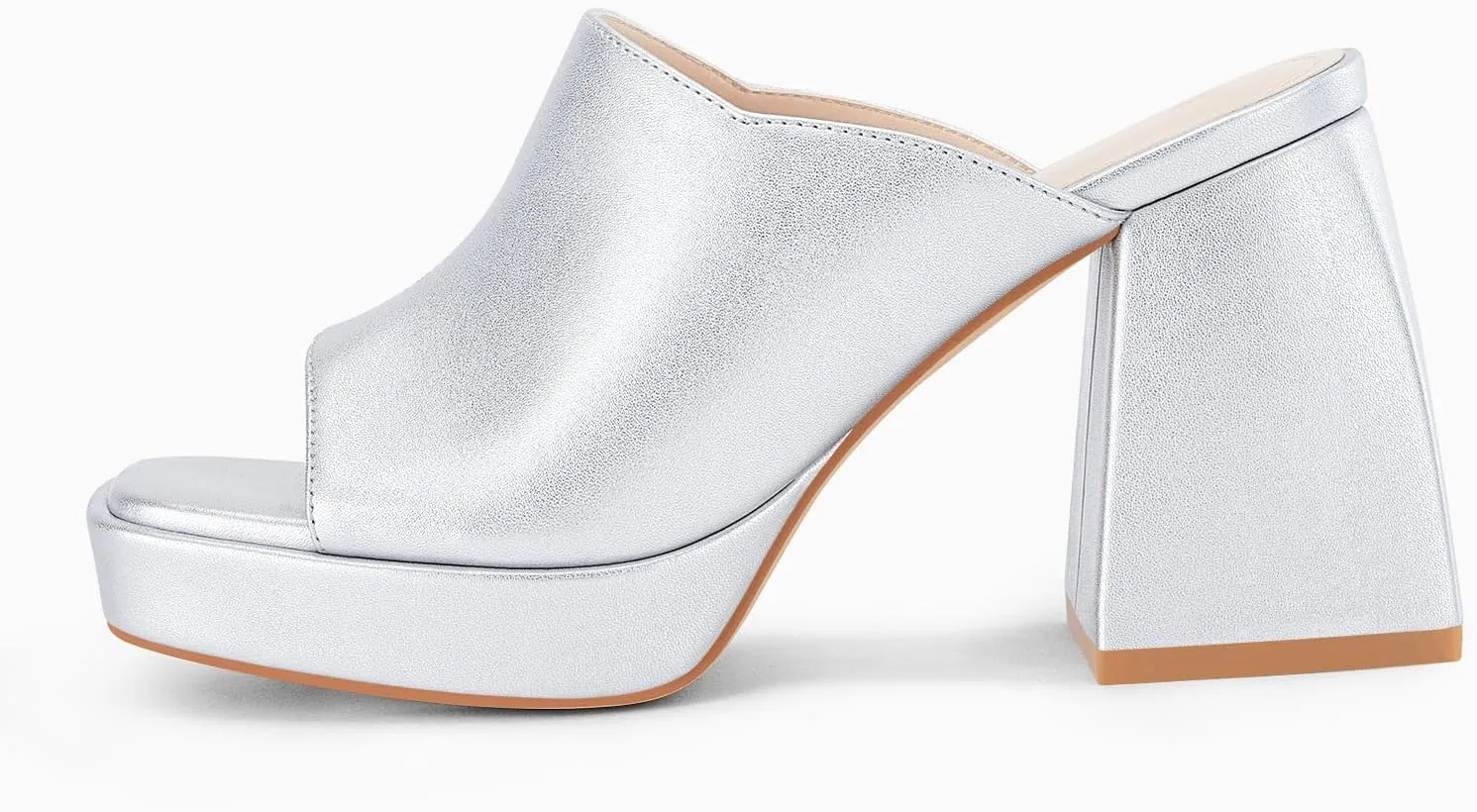Coutgo Womens Chunky Platform Mules Sandals Slip On Block Heels Square Toe High Heeled Dress Shoes