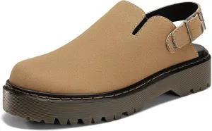 Coutgo Women's Platform Clogs Adjustable Strap Slingback Mules Suede Leather Closed Toe Slip on Shoes