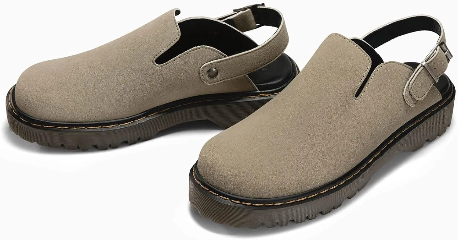 Coutgo Women's Platform Clogs Adjustable Strap Slingback Mules Suede Leather Closed Toe Slip on Shoes