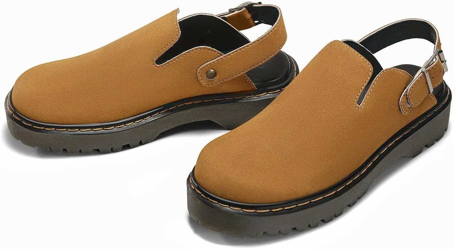 Coutgo Women's Platform Clogs Adjustable Strap Slingback Mules Suede Leather Closed Toe Slip on Shoes