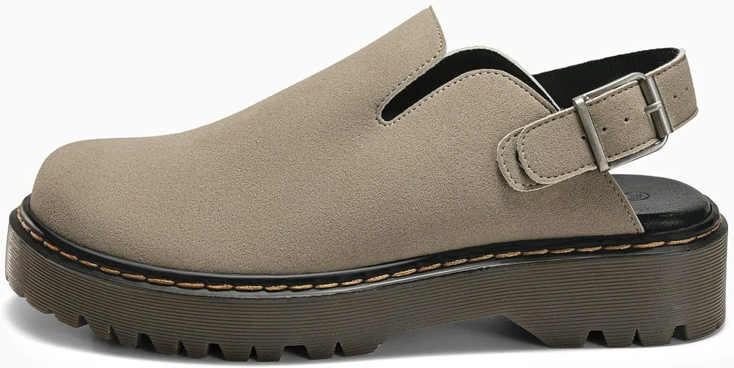 Coutgo Women's Platform Clogs Adjustable Strap Slingback Mules Suede Leather Closed Toe Slip on Shoes