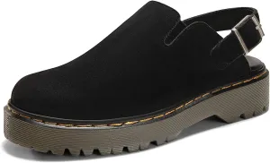 Coutgo Women's Platform Clogs Adjustable Strap Slingback Mules Suede Leather Closed Toe Slip on Shoes