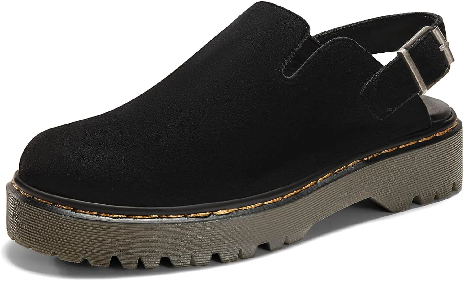 Coutgo Women's Platform Clogs Adjustable Strap Slingback Mules Suede Leather Closed Toe Slip on Shoes