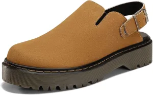 Coutgo Women's Platform Clogs Adjustable Strap Slingback Mules Suede Leather Closed Toe Slip on Shoes