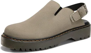 Coutgo Women's Platform Clogs Adjustable Strap Slingback Mules Suede Leather Closed Toe Slip on Shoes
