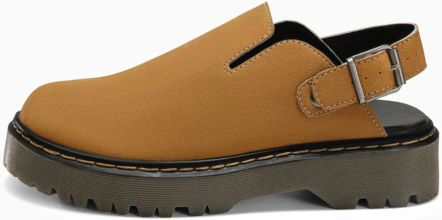 Coutgo Women's Platform Clogs Adjustable Strap Slingback Mules Suede Leather Closed Toe Slip on Shoes