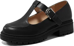 Coutgo Women's Platform Loafers T Strap Chunky Low Heel Buckle Strap Mary Jane Comfortable Casual Office Shoes