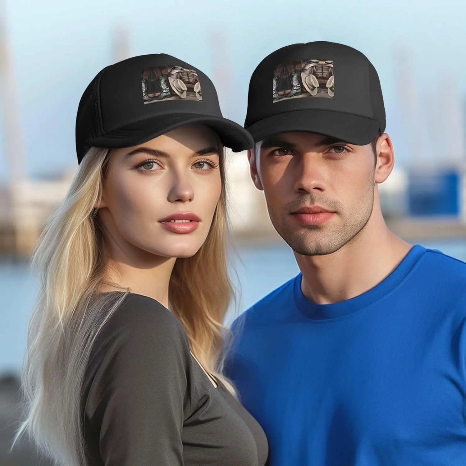 Cowboy Black Hat Western Boots Black Breathable Quick Dry Baseball Cap - Adjustable Mesh Golf Cap, Outdoor Sports Sun Hat,