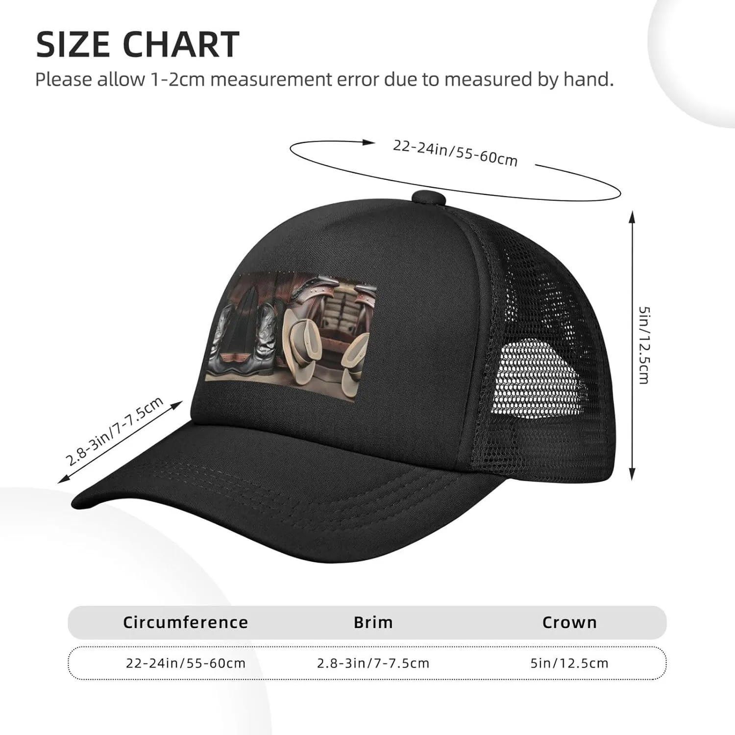 Cowboy Black Hat Western Boots Black Breathable Quick Dry Baseball Cap - Adjustable Mesh Golf Cap, Outdoor Sports Sun Hat,