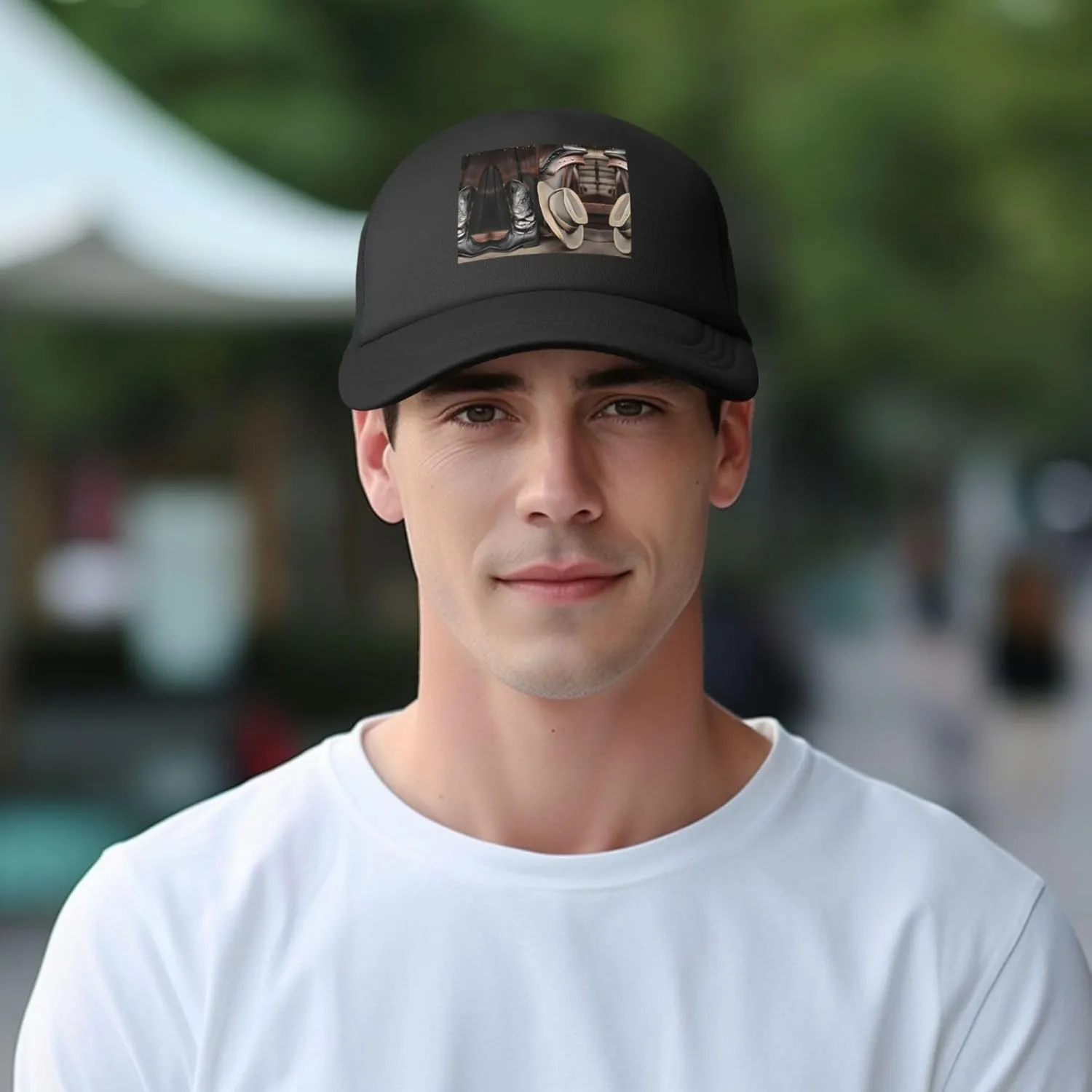 Cowboy Black Hat Western Boots Black Breathable Quick Dry Baseball Cap - Adjustable Mesh Golf Cap, Outdoor Sports Sun Hat,