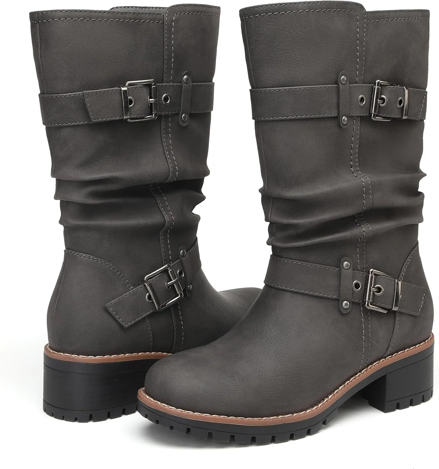 DECARSDZ Women's Mid-Calf Boots Fashion Classic Comfy Biker Motorcycle Riding Low Heel Dress Boot Shoes