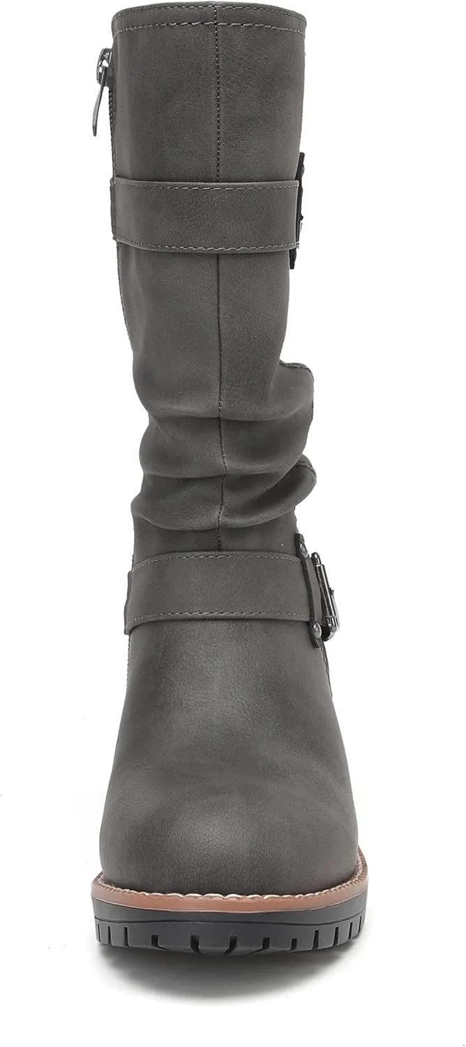 DECARSDZ Women's Mid-Calf Boots Fashion Classic Comfy Biker Motorcycle Riding Low Heel Dress Boot Shoes