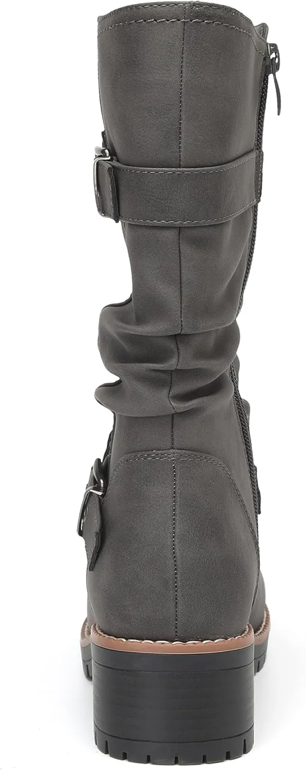 DECARSDZ Women's Mid-Calf Boots Fashion Classic Comfy Biker Motorcycle Riding Low Heel Dress Boot Shoes