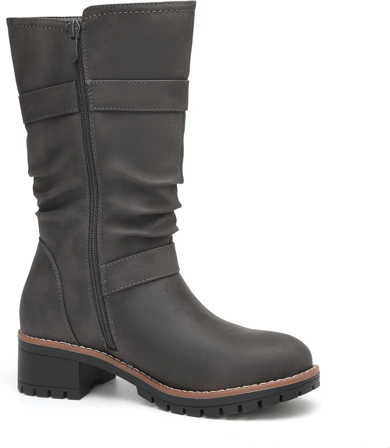 DECARSDZ Women's Mid-Calf Boots Fashion Classic Comfy Biker Motorcycle Riding Low Heel Dress Boot Shoes