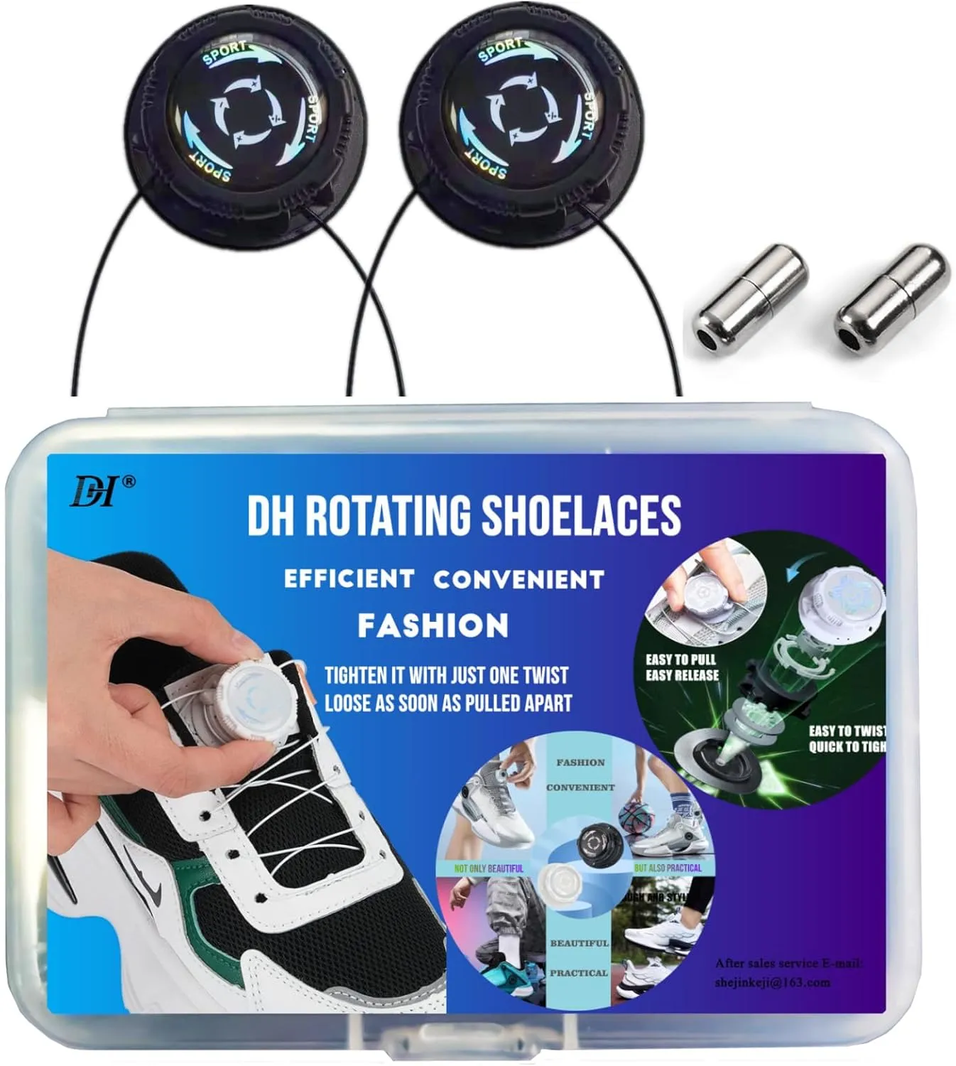 DH Knob style Automatic Buckle No tie Laces,Lock Shoe Lace Tieless No tie shoelaces,Sneaker Laces One Size Fit All Unisex