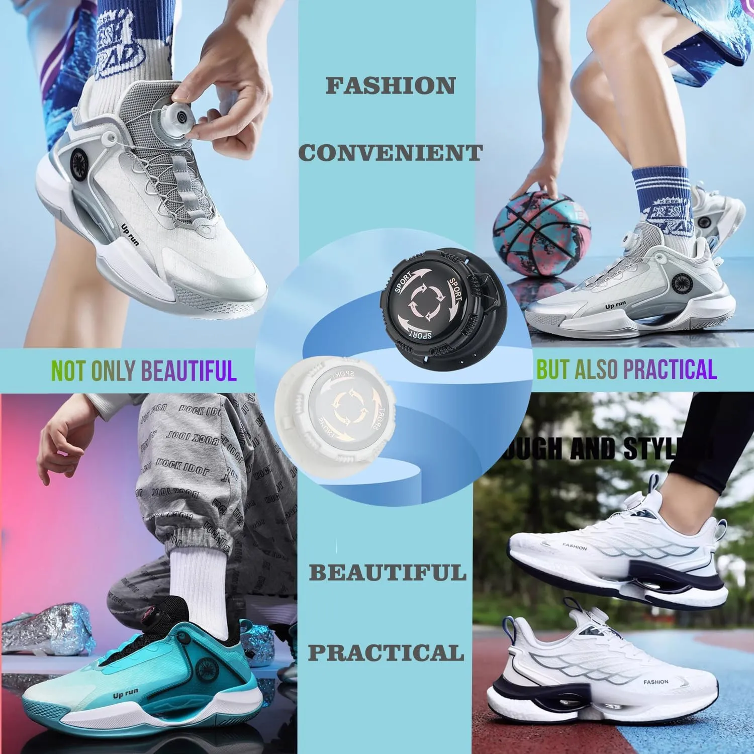 DH Knob style Automatic Buckle No tie Laces,Lock Shoe Lace Tieless No tie shoelaces,Sneaker Laces One Size Fit All Unisex