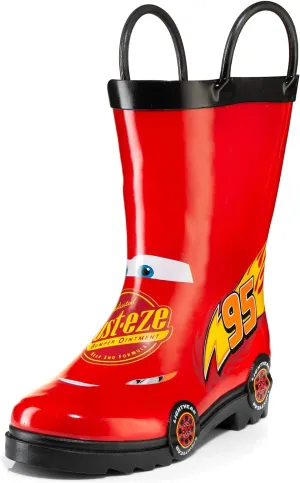 Disney Cars Lightning McQueen Rust-eze Boys' Red Waterproof Easy-On Rubber Rain Boots