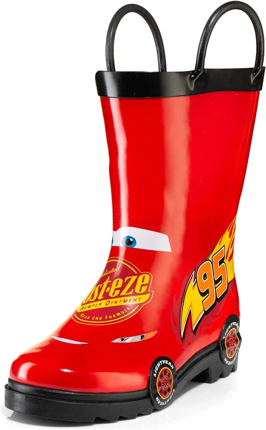 Disney Cars Lightning McQueen Rust-eze Boys' Red Waterproof Easy-On Rubber Rain Boots