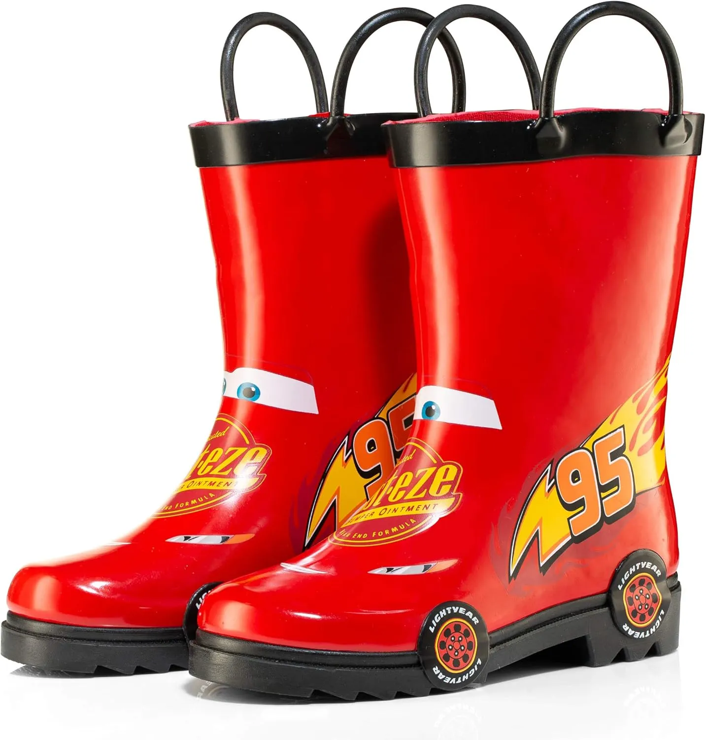 Disney Cars Lightning McQueen Rust-eze Boys' Red Waterproof Easy-On Rubber Rain Boots