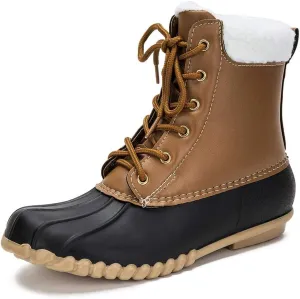 DKSUKO Women's Lace UP Two-Tone Snow Rain Duck Boots