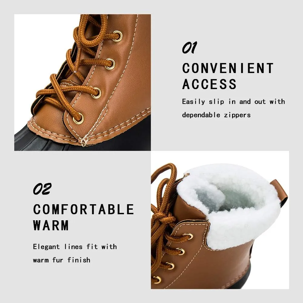 DKSUKO Women's Lace UP Two-Tone Snow Rain Duck Boots