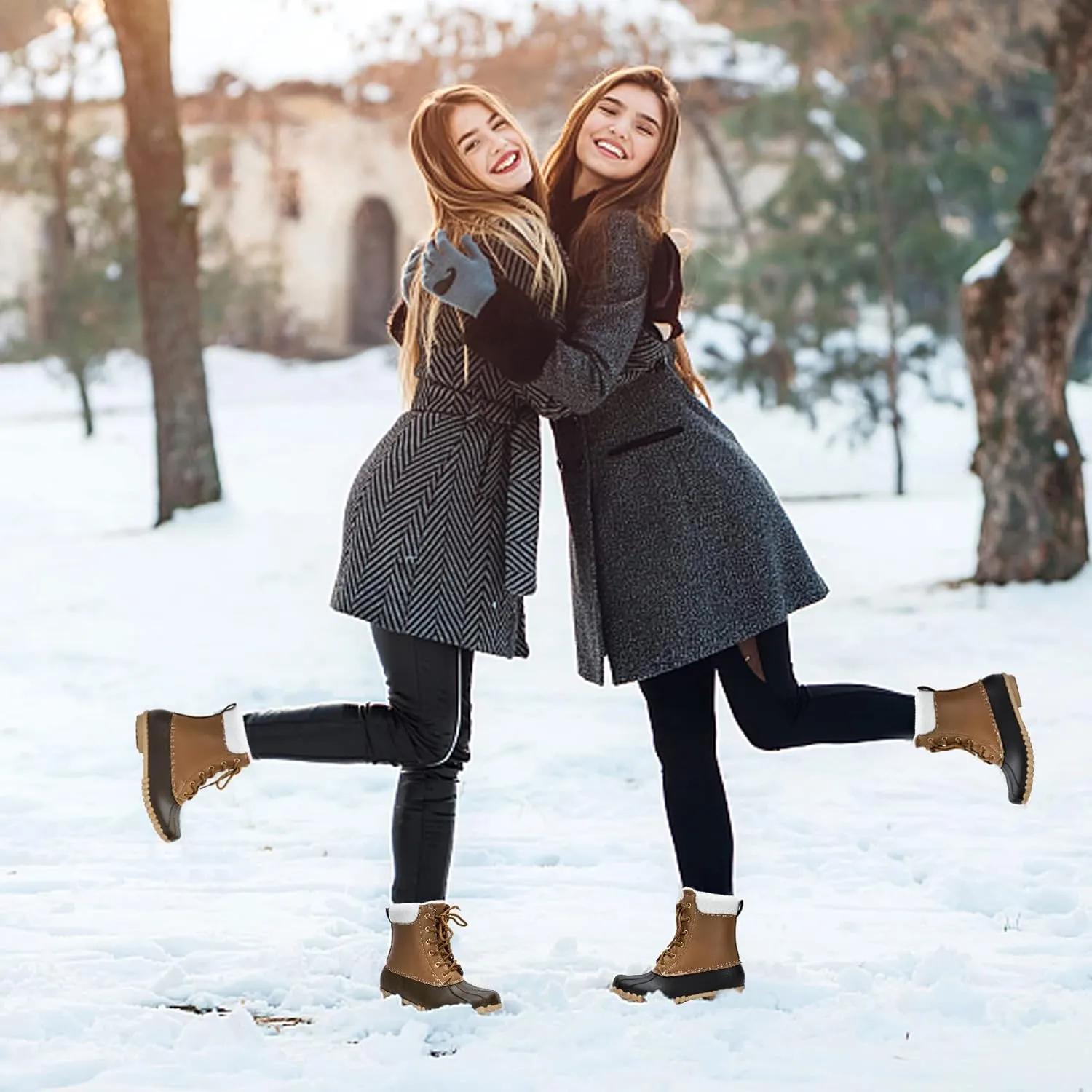 DKSUKO Women's Lace UP Two-Tone Snow Rain Duck Boots
