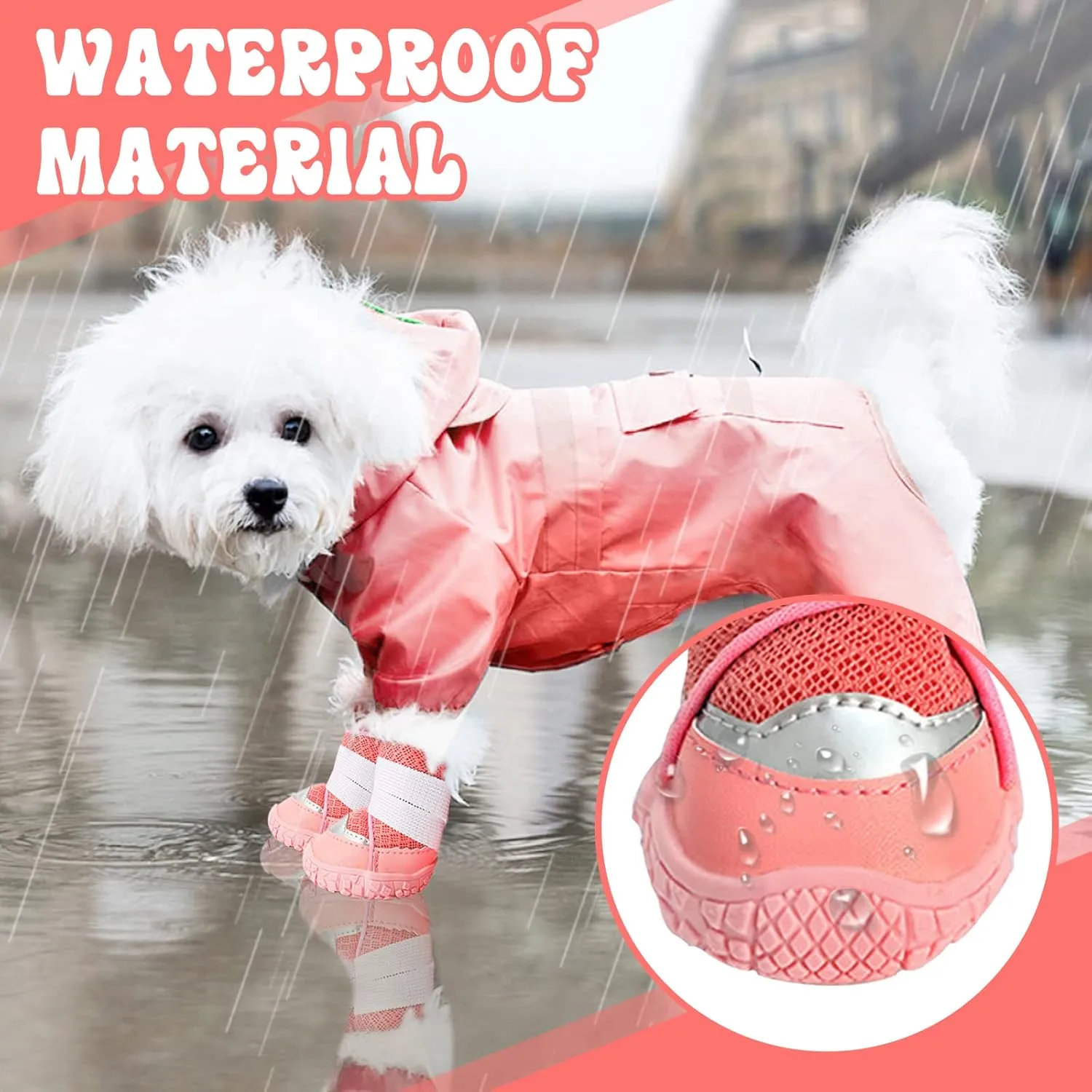 Dog Shoes Dog Boots for Small Medium Dogs,Dog Snow Boots Adjustable Breathable Fabric Paw Protector Anti-Slip Anti-Water Dog Boots for Walking Running Rain Snow Cold Weather 4PCS