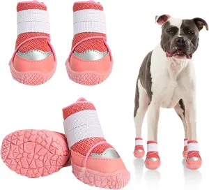 Dog Shoes Dog Boots for Small Medium Dogs,Dog Snow Boots Adjustable Breathable Fabric Paw Protector Anti-Slip Anti-Water Dog Boots for Walking Running Rain Snow Cold Weather 4PCS