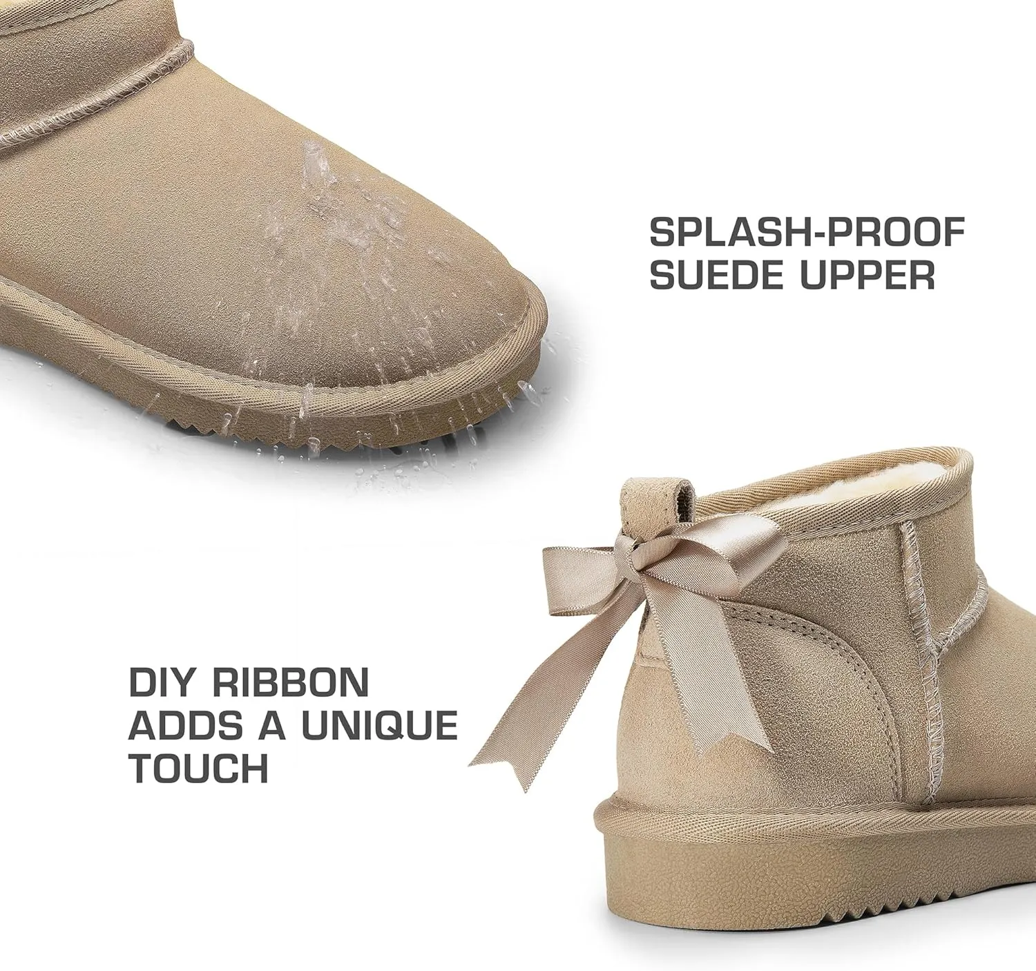 DREAM PAIRS Ankle Winter Mini Boots for Women Genuine Suede Faux Fur Lining Water Resistant Warm Snow Boots Slip On Memory Foam Comfort Booties FuzzyClassic