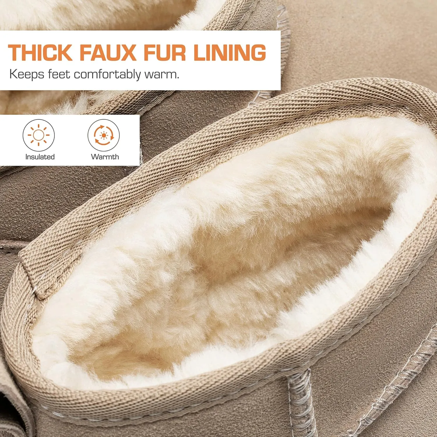 DREAM PAIRS Ankle Winter Mini Boots for Women Genuine Suede Faux Fur Lining Water Resistant Warm Snow Boots Slip On Memory Foam Comfort Booties FuzzyClassic