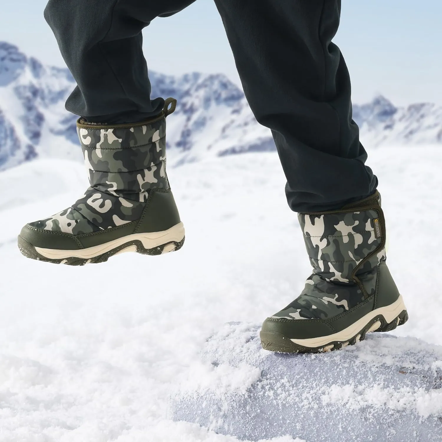 DREAM PAIRS Boys Girls Snow Boots Waterproof Hook and Loop Mid Calf Faux Fur Lining Winter Shoes for Little/Big Kids