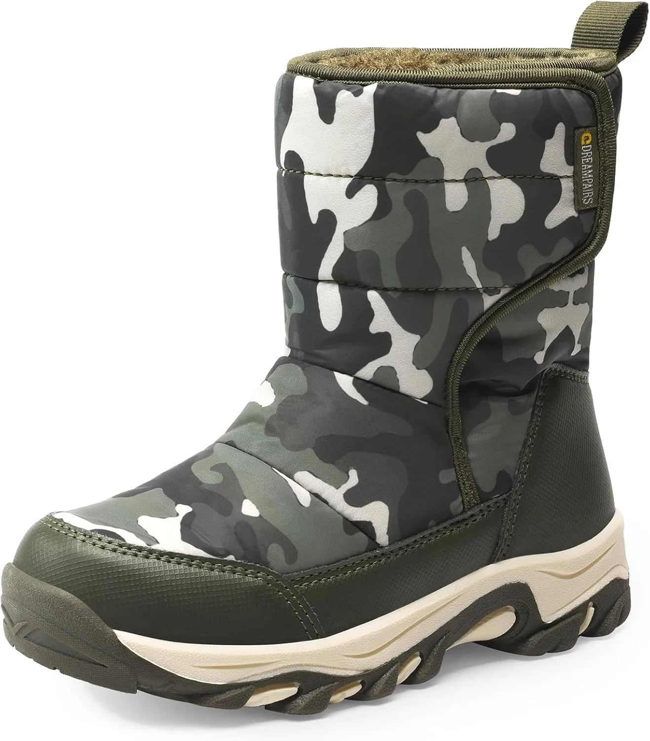 DREAM PAIRS Boys Girls Snow Boots Waterproof Hook and Loop Mid Calf Faux Fur Lining Winter Shoes for Little/Big Kids
