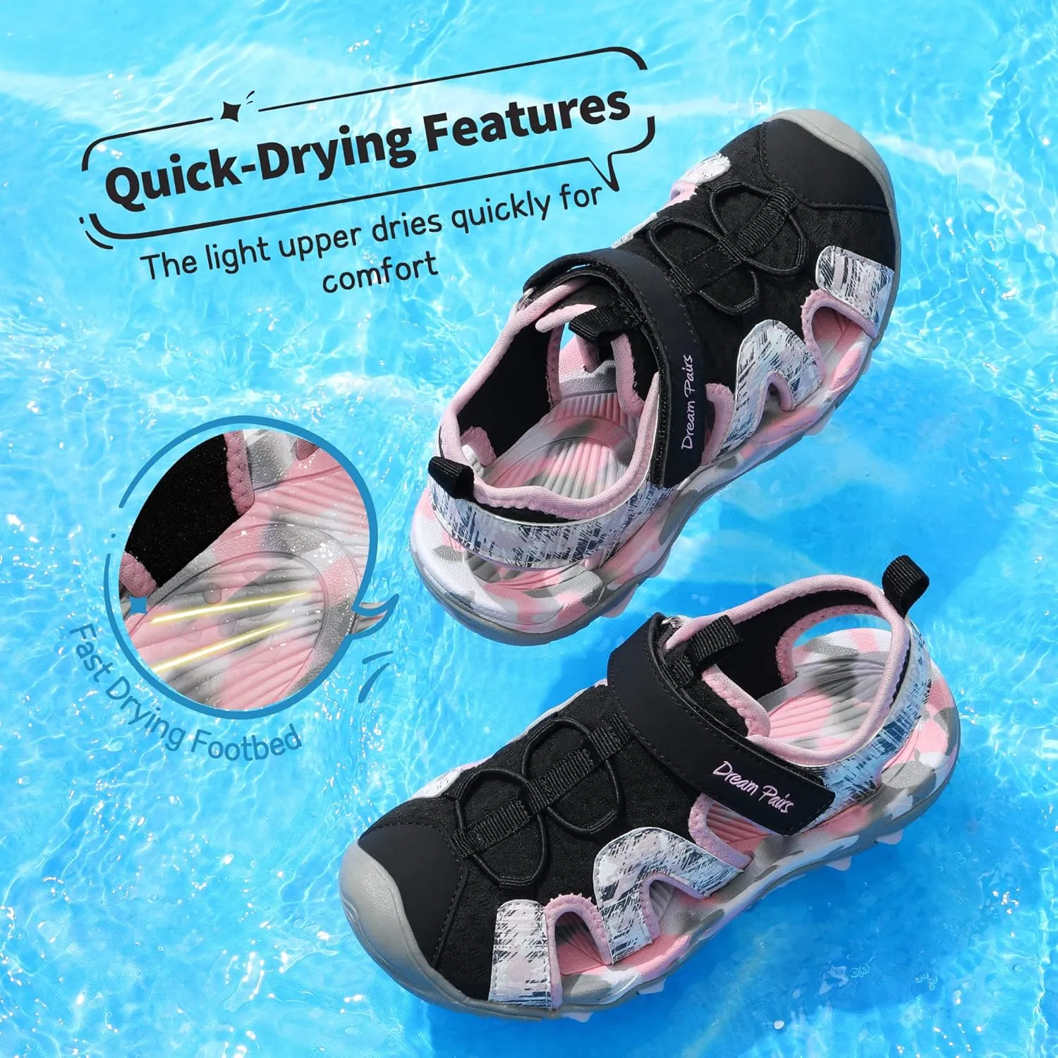 DREAM PAIRS Boys Girls Summer Outdoor Athletic Sport Sandals for Little/Big Kid