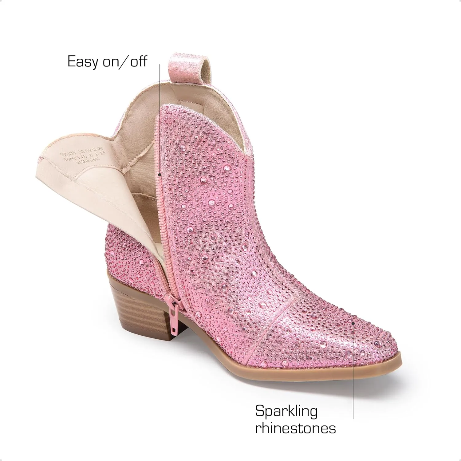 DREAM PAIRS Girls Cowgirl Cowboy Rhinestone Boots Ankle Low Heel Dress Booties