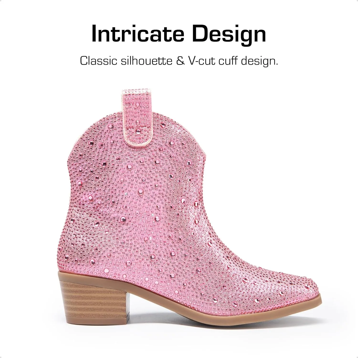 DREAM PAIRS Girls Cowgirl Cowboy Rhinestone Boots Ankle Low Heel Dress Booties