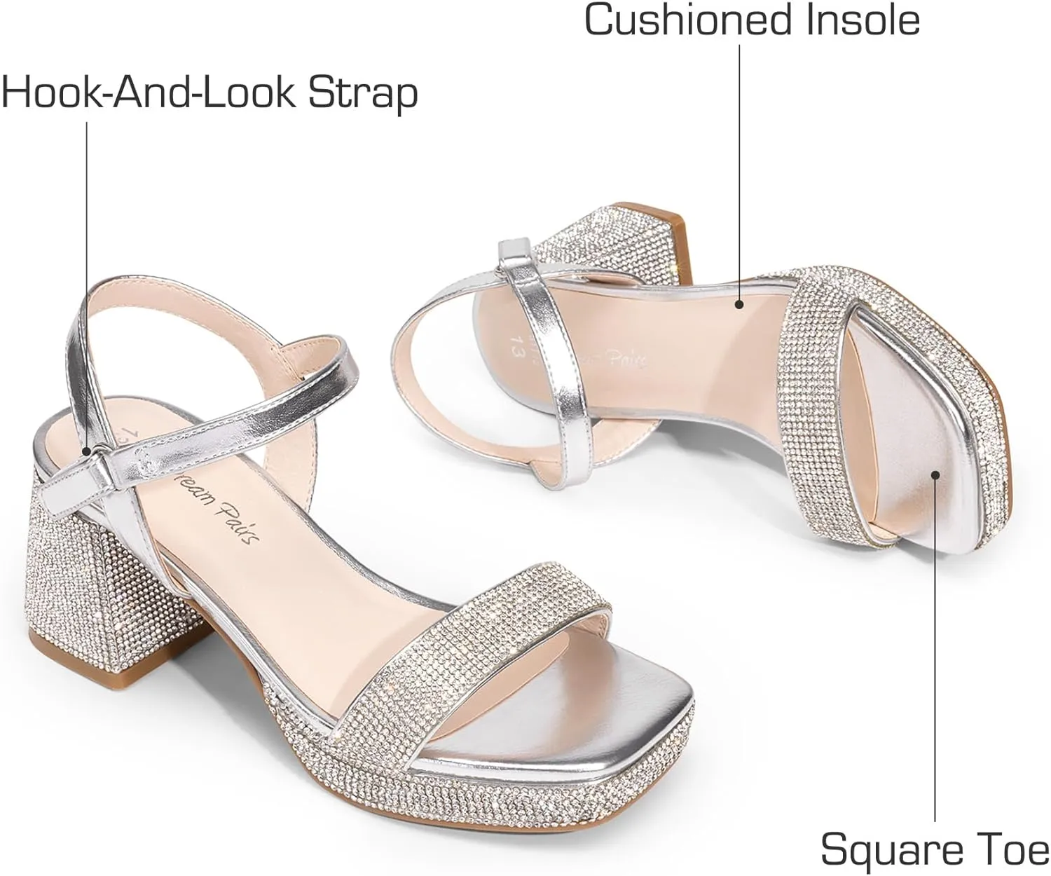 DREAM PAIRS Girls Sandals Open Toe Low Block Chunky Heels Sandals Party Dress Pumps Shoes for Little Big Kid