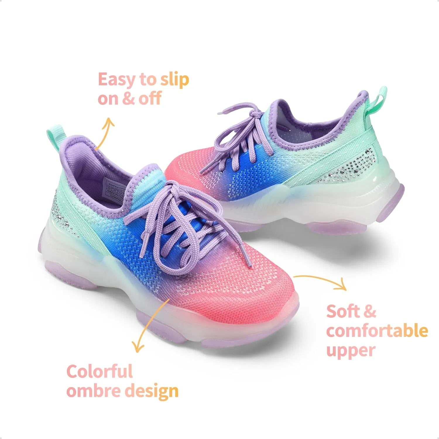 DREAM PAIRS Girls Slip-On Sneakers Kids Sparkle Pop Lightweight Jelly Sole Walking Shoes