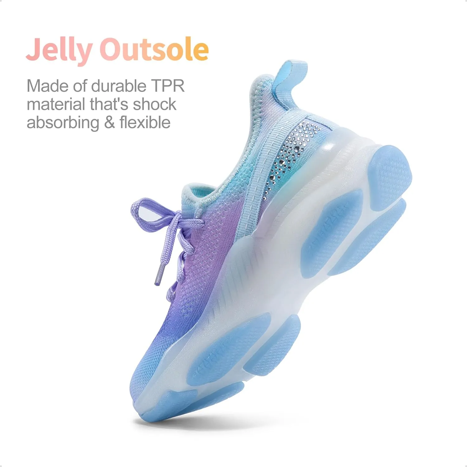 DREAM PAIRS Girls Slip-On Sneakers Kids Sparkle Pop Lightweight Jelly Sole Walking Shoes