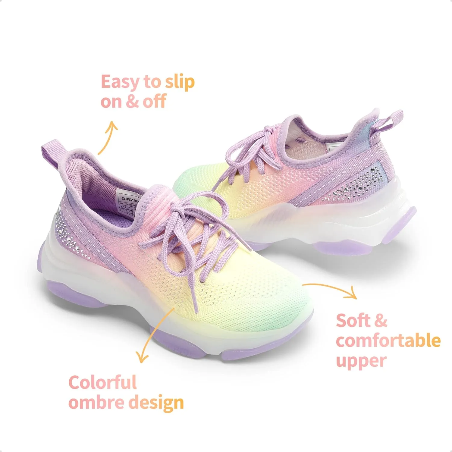DREAM PAIRS Girls Slip-On Sneakers Kids Sparkle Pop Lightweight Jelly Sole Walking Shoes