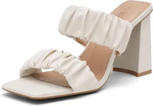 DREAM PAIRS High Heels Chunky Block Square Toe Heels for Women Slip On Mules Open-Toe Strap Pumps Sandals