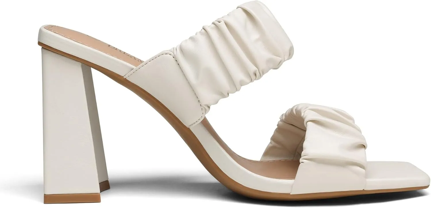 DREAM PAIRS High Heels Chunky Block Square Toe Heels for Women Slip On Mules Open-Toe Strap Pumps Sandals