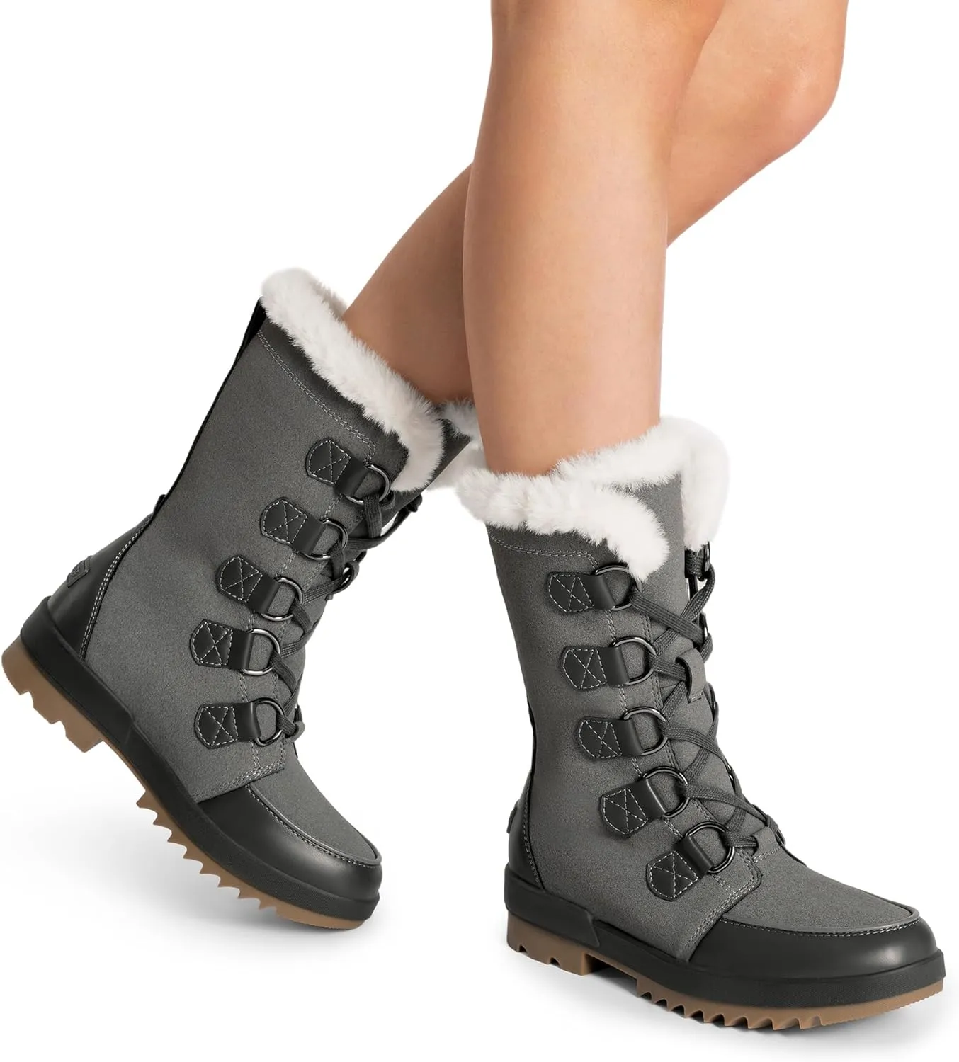 DREAM PAIRS Snow Winter Boots for Women Resistant Warm Mid-Calf Boots Faux Fur Lined Lace Up Anti-slip Outdoor Hiking Booties